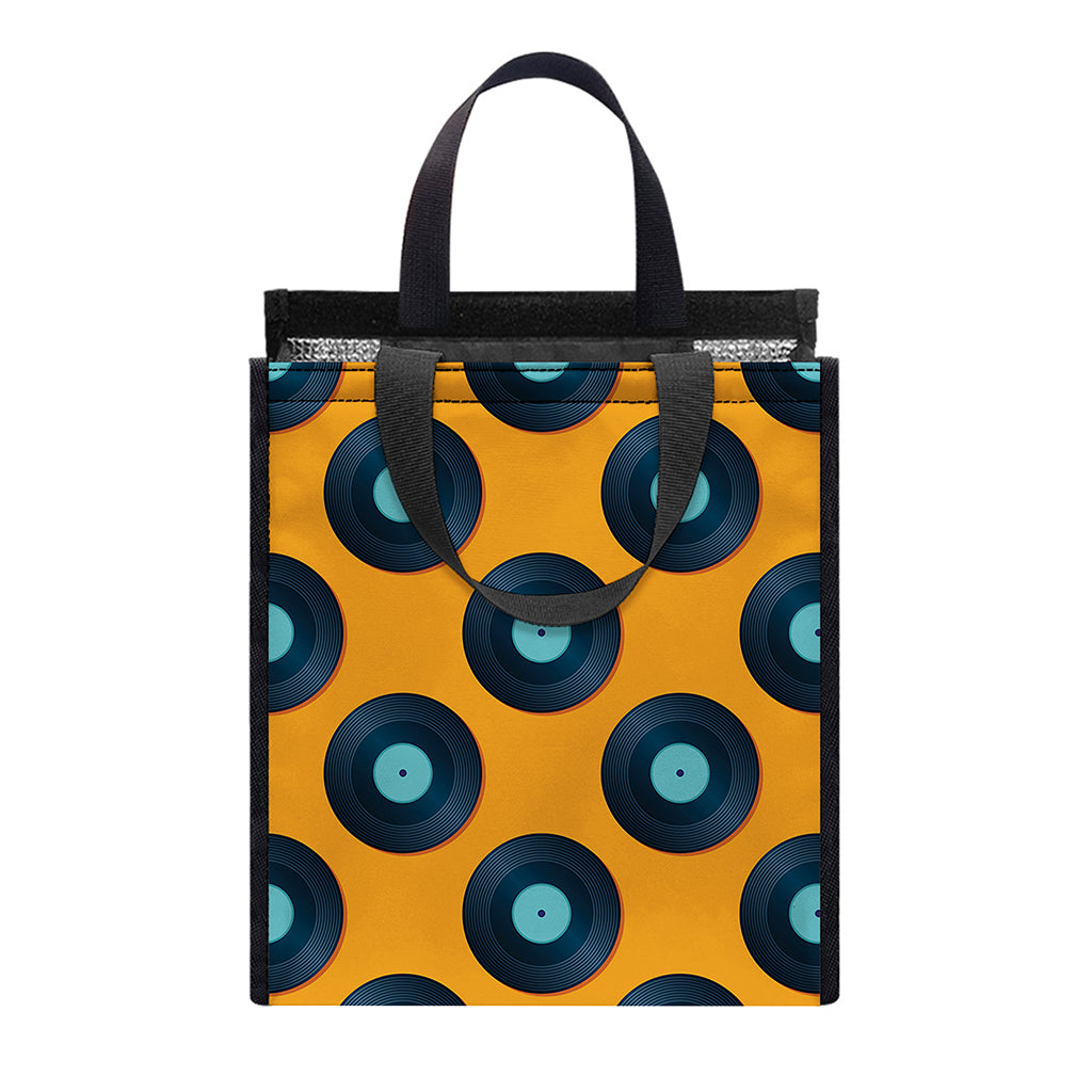 Blue Vinyl Record Pattern Print Insulated Lunch Tote