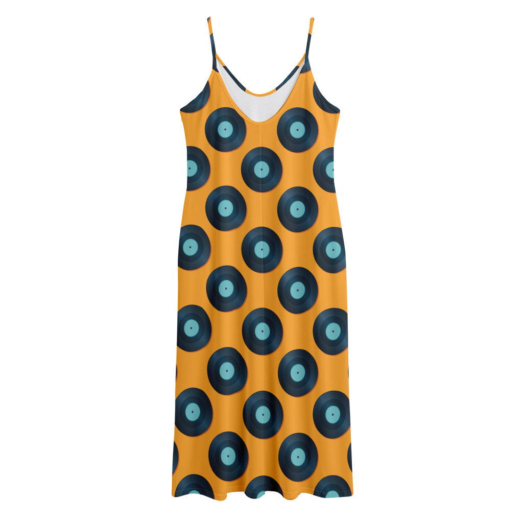 Blue Vinyl Record Pattern Print Jersey Midi Cami Dress