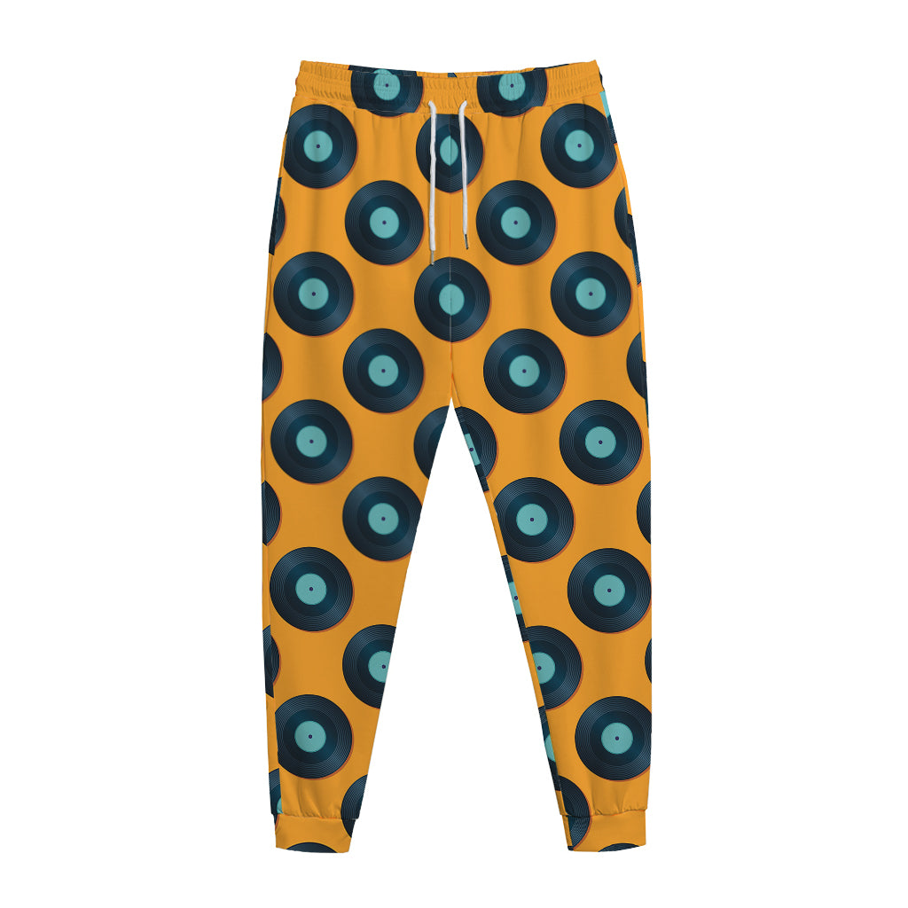Blue Vinyl Record Pattern Print Jogger Pants