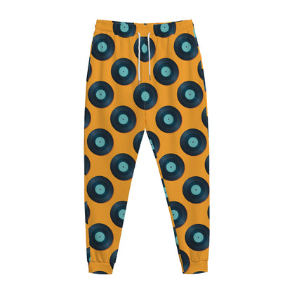 Blue Vinyl Record Pattern Print Jogger Pants