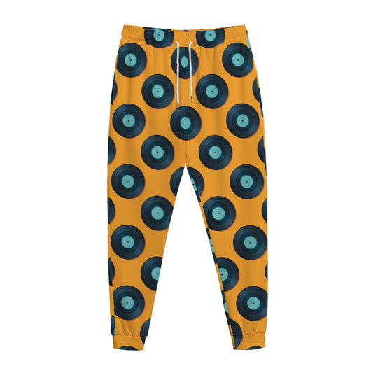 Blue Vinyl Record Pattern Print Jogger Pants