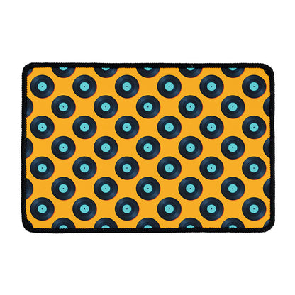 Blue Vinyl Record Pattern Print Kitchen Mat