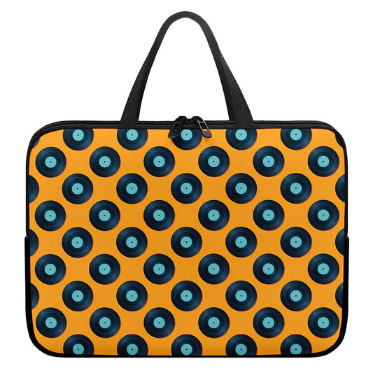 Blue Vinyl Record Pattern Print Laptop Sleeve With Handle