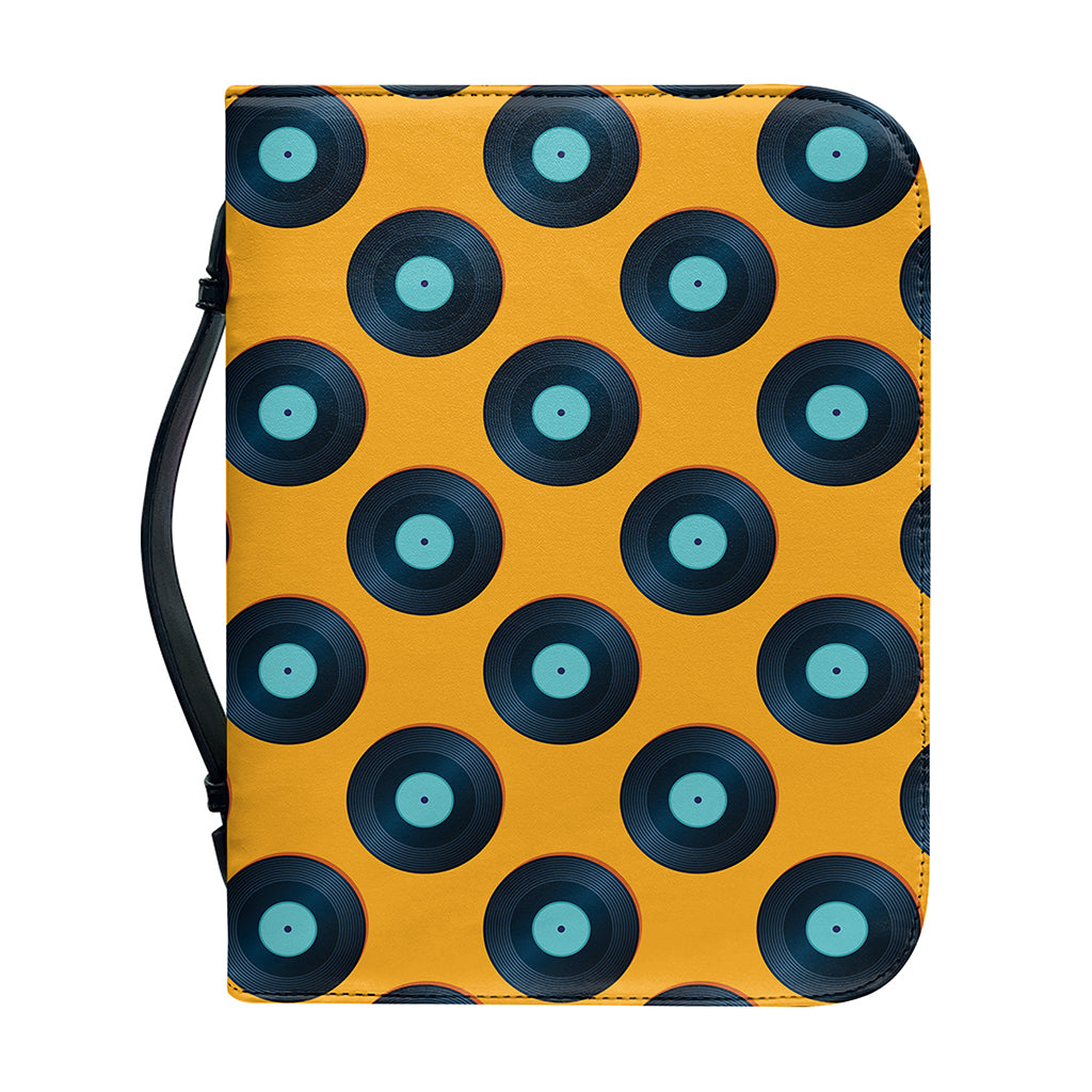 Blue Vinyl Record Pattern Print Leather Bible Cover