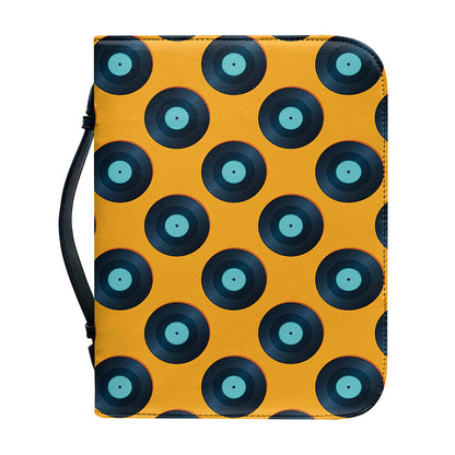 Blue Vinyl Record Pattern Print Leather Bible Cover