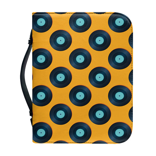 Blue Vinyl Record Pattern Print Leather Bible Cover