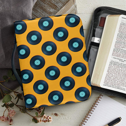Blue Vinyl Record Pattern Print Leather Bible Cover