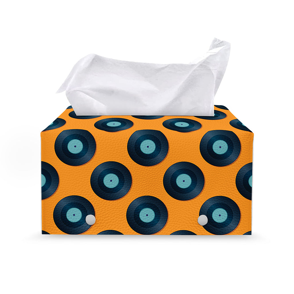 Blue Vinyl Record Pattern Print Leather Tissue Box Cover