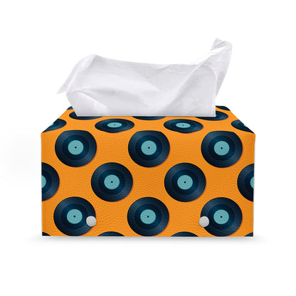 Blue Vinyl Record Pattern Print Leather Tissue Box Cover
