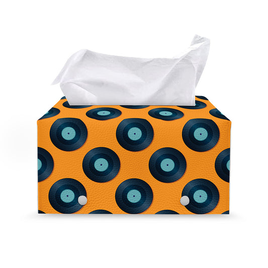 Blue Vinyl Record Pattern Print Leather Tissue Box Cover