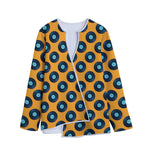 Blue Vinyl Record Pattern Print Long Sleeve Short Coat