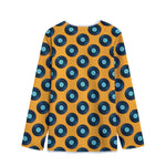 Blue Vinyl Record Pattern Print Long Sleeve Short Coat