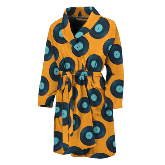 Blue Vinyl Record Pattern Print Men's Bathrobe
