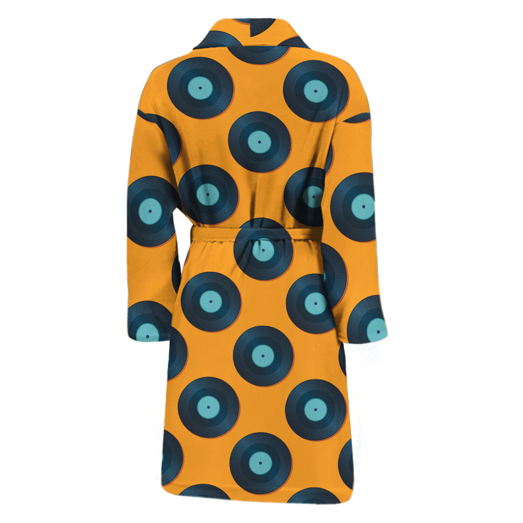 Blue Vinyl Record Pattern Print Men's Bathrobe