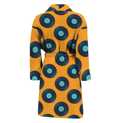 Blue Vinyl Record Pattern Print Men's Bathrobe