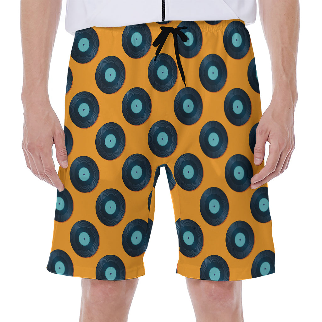 Blue Vinyl Record Pattern Print Men's Beach Shorts