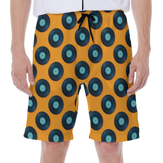 Blue Vinyl Record Pattern Print Men's Beach Shorts