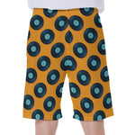 Blue Vinyl Record Pattern Print Men's Beach Shorts