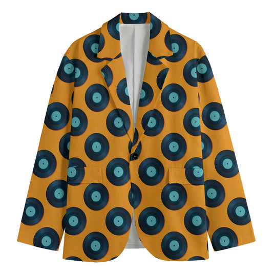 Blue Vinyl Record Pattern Print Men's Blazer