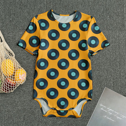 Blue Vinyl Record Pattern Print Men's Bodysuit