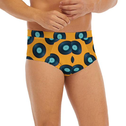 Blue Vinyl Record Pattern Print Men's Briefs