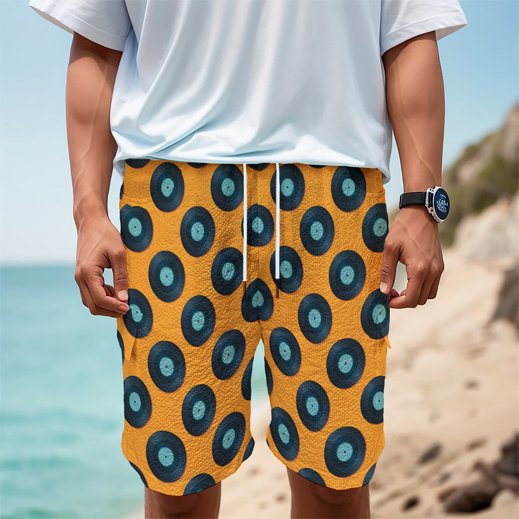 Blue Vinyl Record Pattern Print Men's Cargo Shorts
