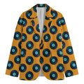 Blue Vinyl Record Pattern Print Men's Cotton Blazer