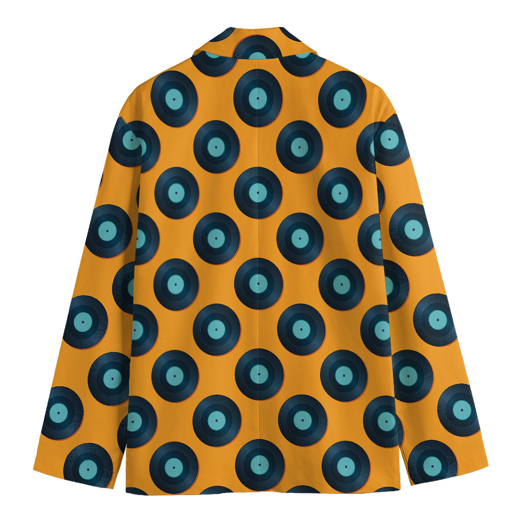 Blue Vinyl Record Pattern Print Men's Cotton Blazer