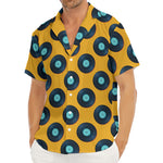 Blue Vinyl Record Pattern Print Men's Deep V-Neck Shirt