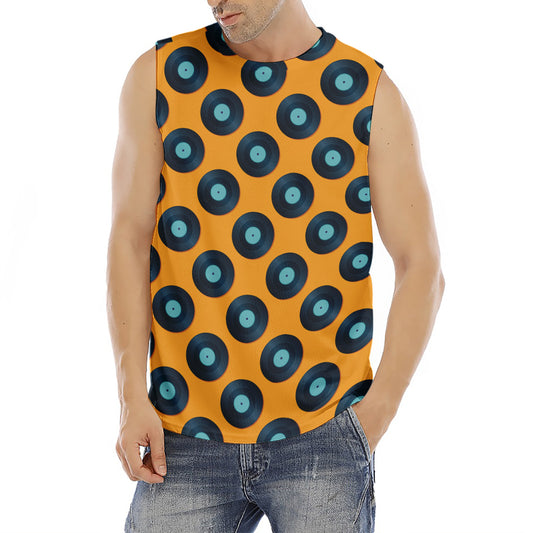 Blue Vinyl Record Pattern Print Men's Fitness Tank Top