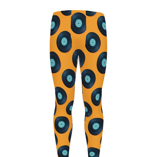 Blue Vinyl Record Pattern Print Men's leggings