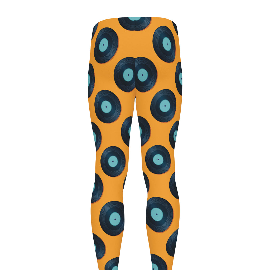 Blue Vinyl Record Pattern Print Men's leggings