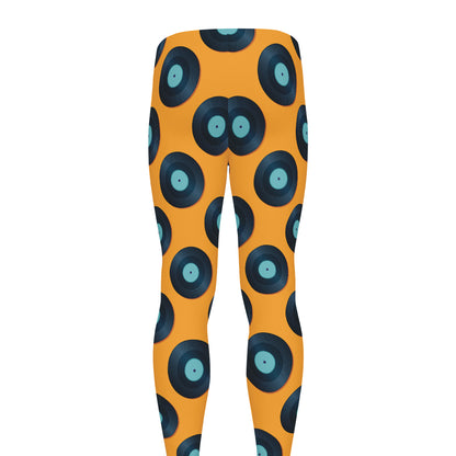 Blue Vinyl Record Pattern Print Men's leggings