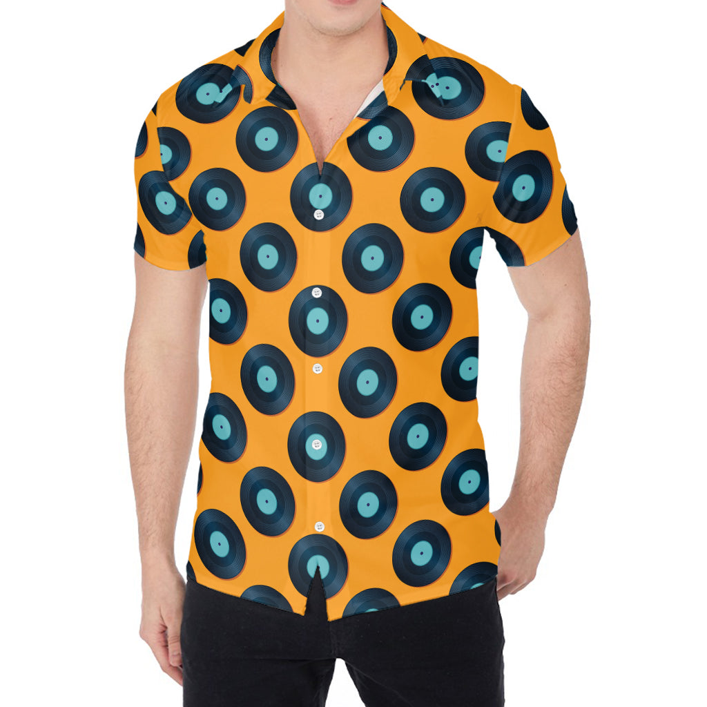 Blue Vinyl Record Pattern Print Men's Shirt