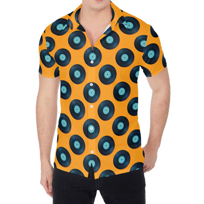 Blue Vinyl Record Pattern Print Men's Shirt