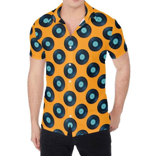 Blue Vinyl Record Pattern Print Men's Shirt