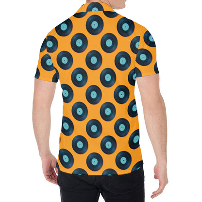 Blue Vinyl Record Pattern Print Men's Shirt
