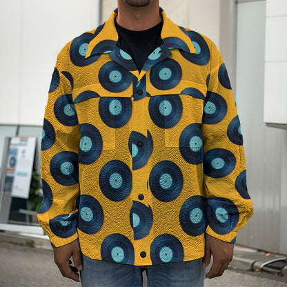 Blue Vinyl Record Pattern Print Men's Shirt Jacket