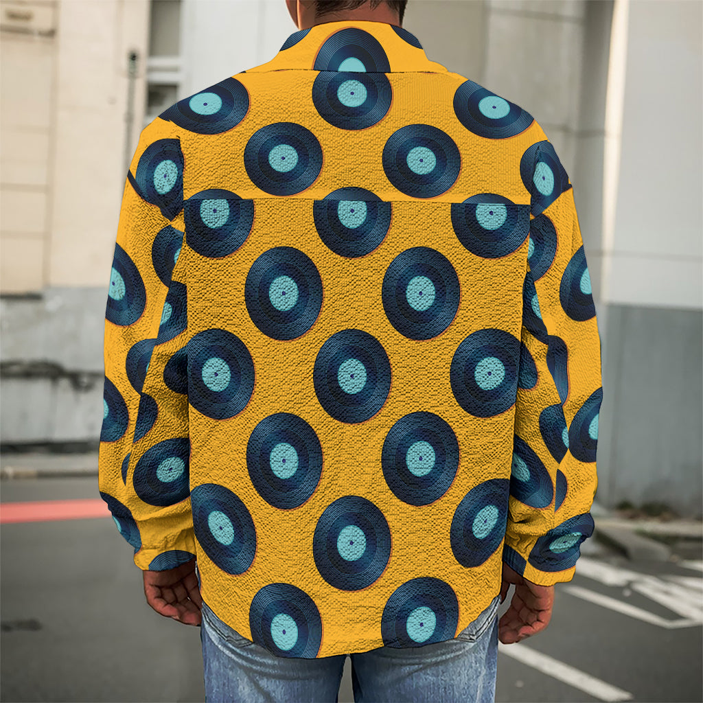 Blue Vinyl Record Pattern Print Men's Shirt Jacket