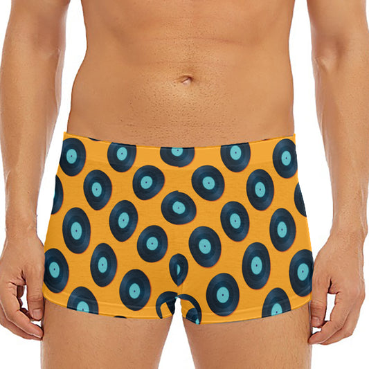 Blue Vinyl Record Pattern Print Men's Short Boxer Briefs