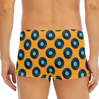 Blue Vinyl Record Pattern Print Men's Short Boxer Briefs