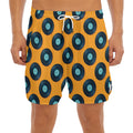 Blue Vinyl Record Pattern Print Men's Split Running Shorts