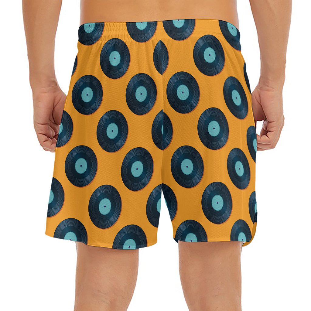 Blue Vinyl Record Pattern Print Men's Split Running Shorts