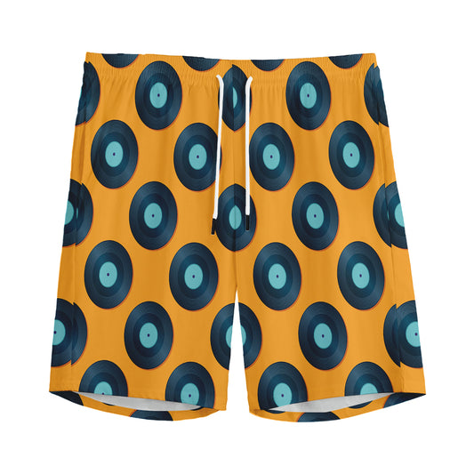 Blue Vinyl Record Pattern Print Men's Sports Shorts