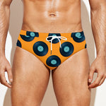 Blue Vinyl Record Pattern Print Men's Swim Briefs