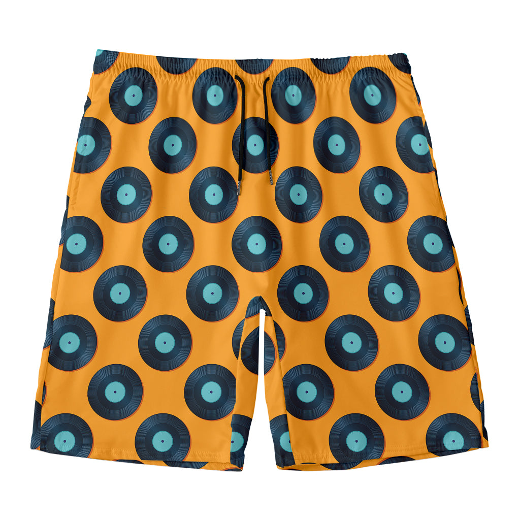 Blue Vinyl Record Pattern Print Men's Swim Trunks
