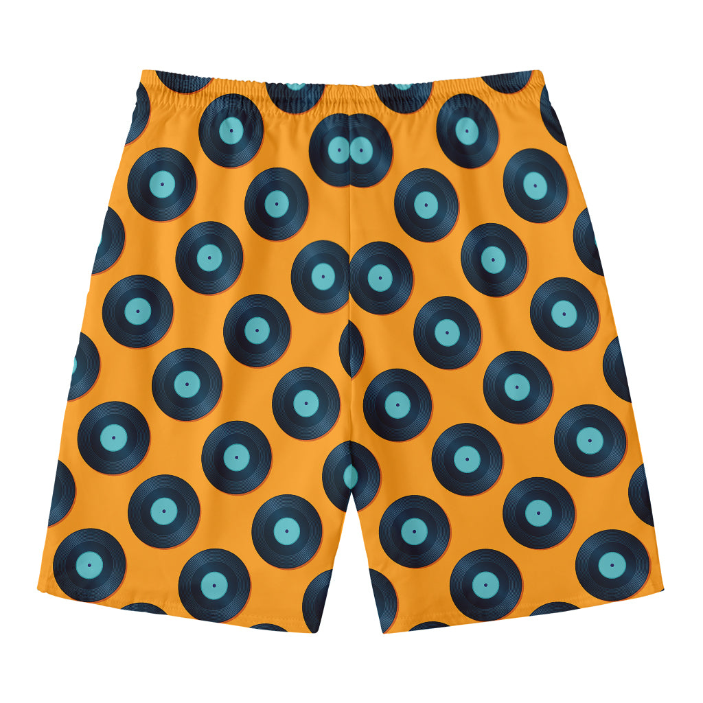 Blue Vinyl Record Pattern Print Men's Swim Trunks