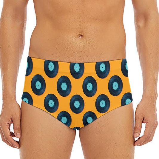Blue Vinyl Record Pattern Print Men's Triangle Swim Briefs