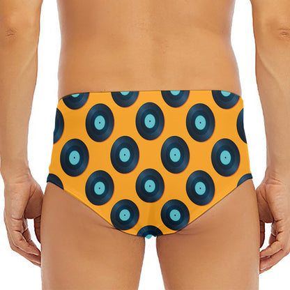 Blue Vinyl Record Pattern Print Men's Triangle Swim Briefs