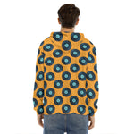 Blue Vinyl Record Pattern Print Men's Velvet Pullover Hoodie